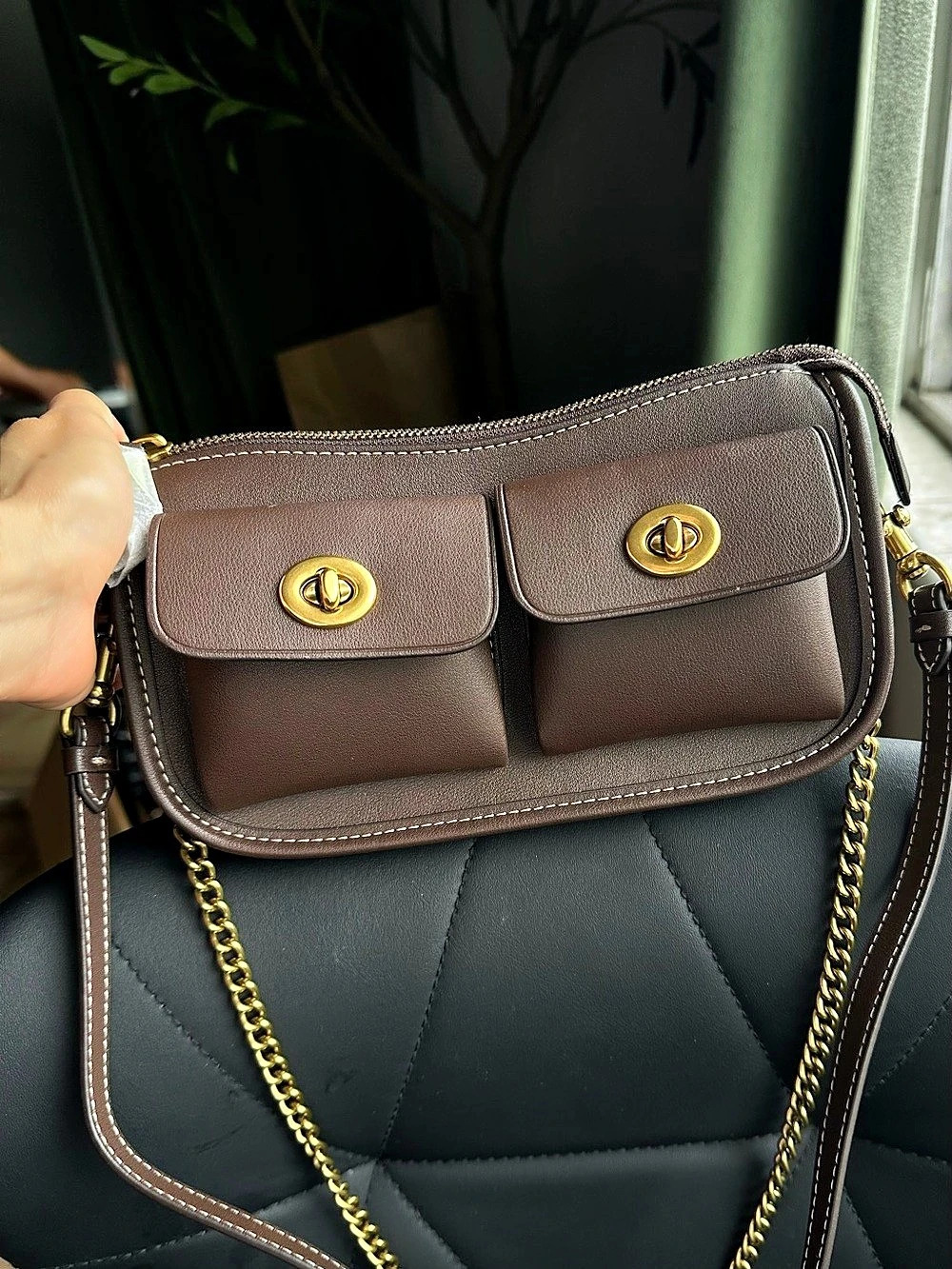 Coach Twin Turnlock Bag 20 Quilted Crossbody Brown & Black